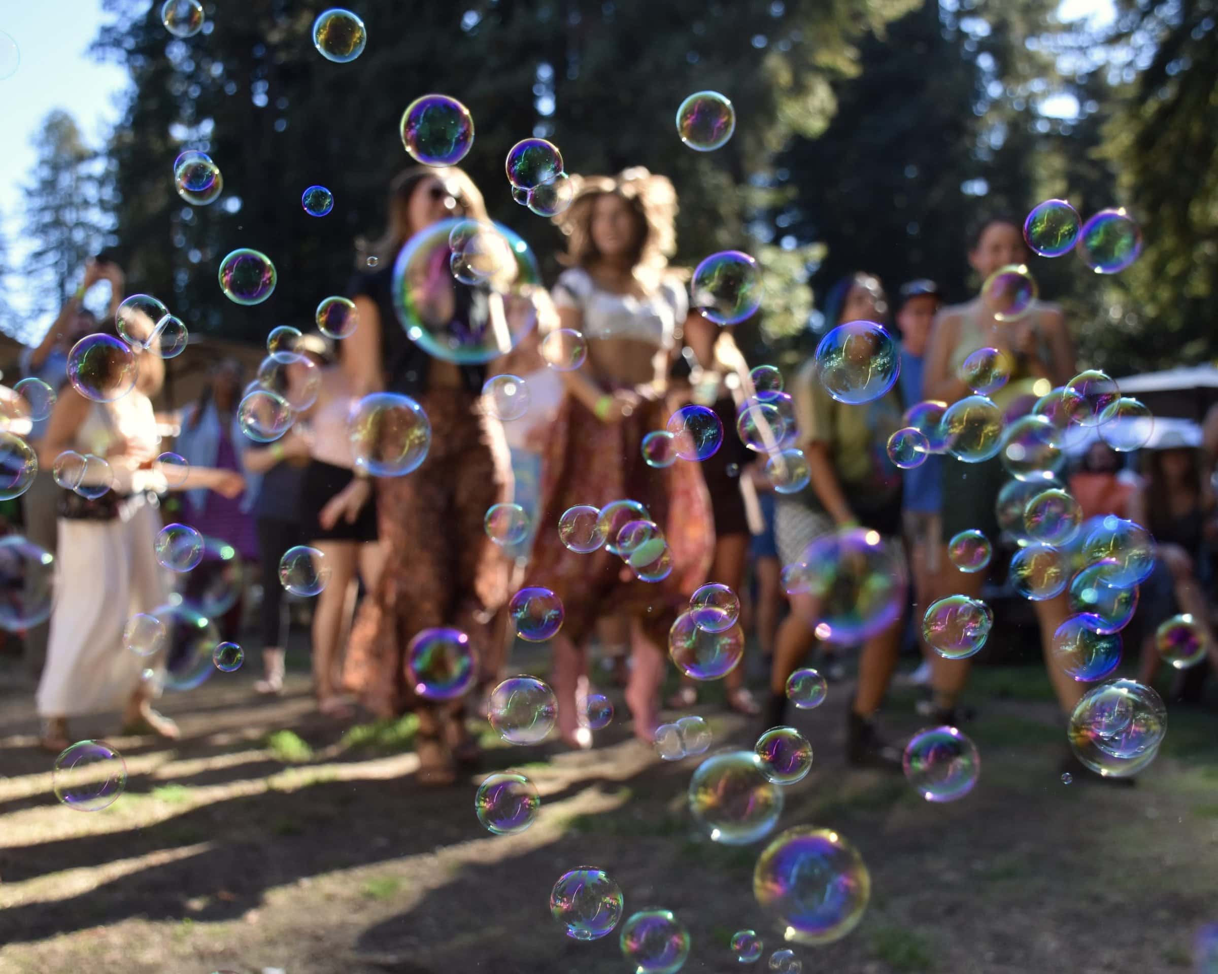 Photograph of bubbles in front of audience at the Real Neato Music Festival at the Rio Nido Roadhouse in Rio Nido by William Wayland for Static and Blur