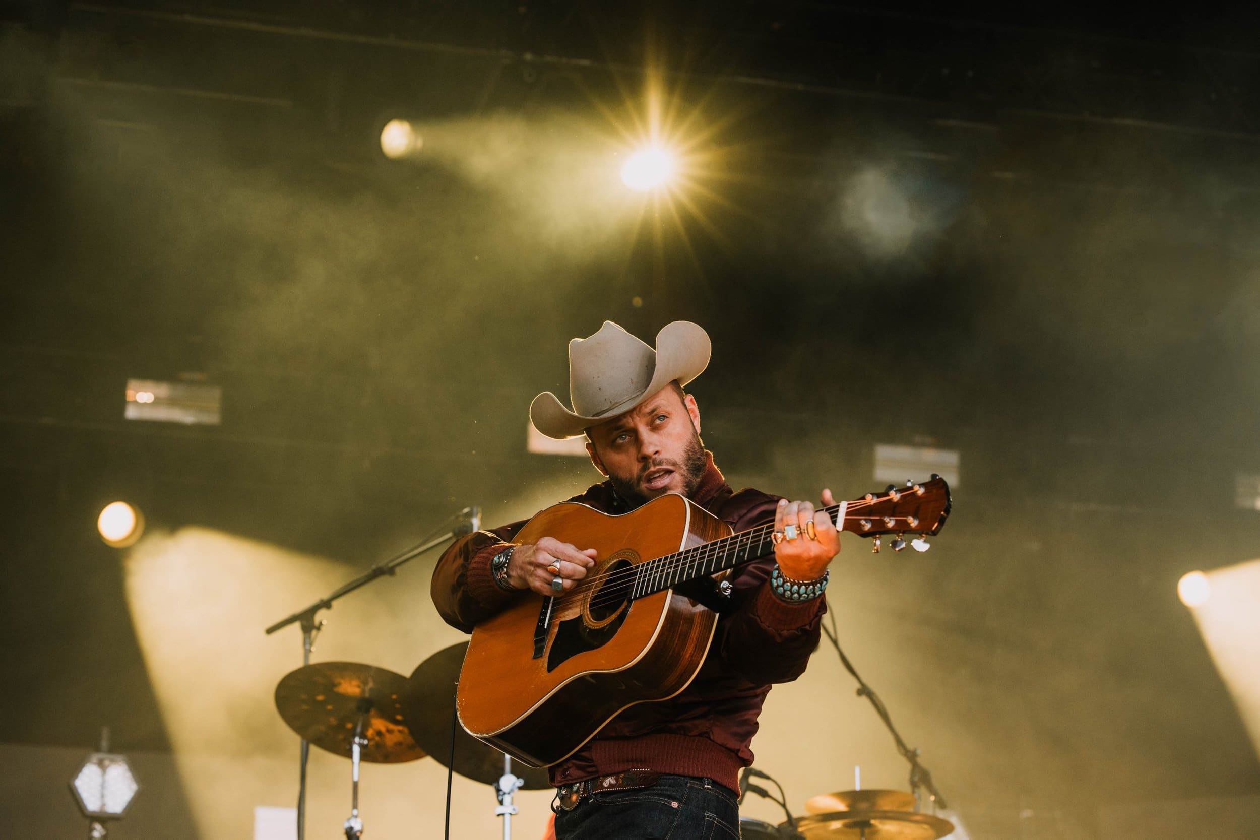 Texas' singer and guitarist Charley Crockett performing on the Steelhead Stage.